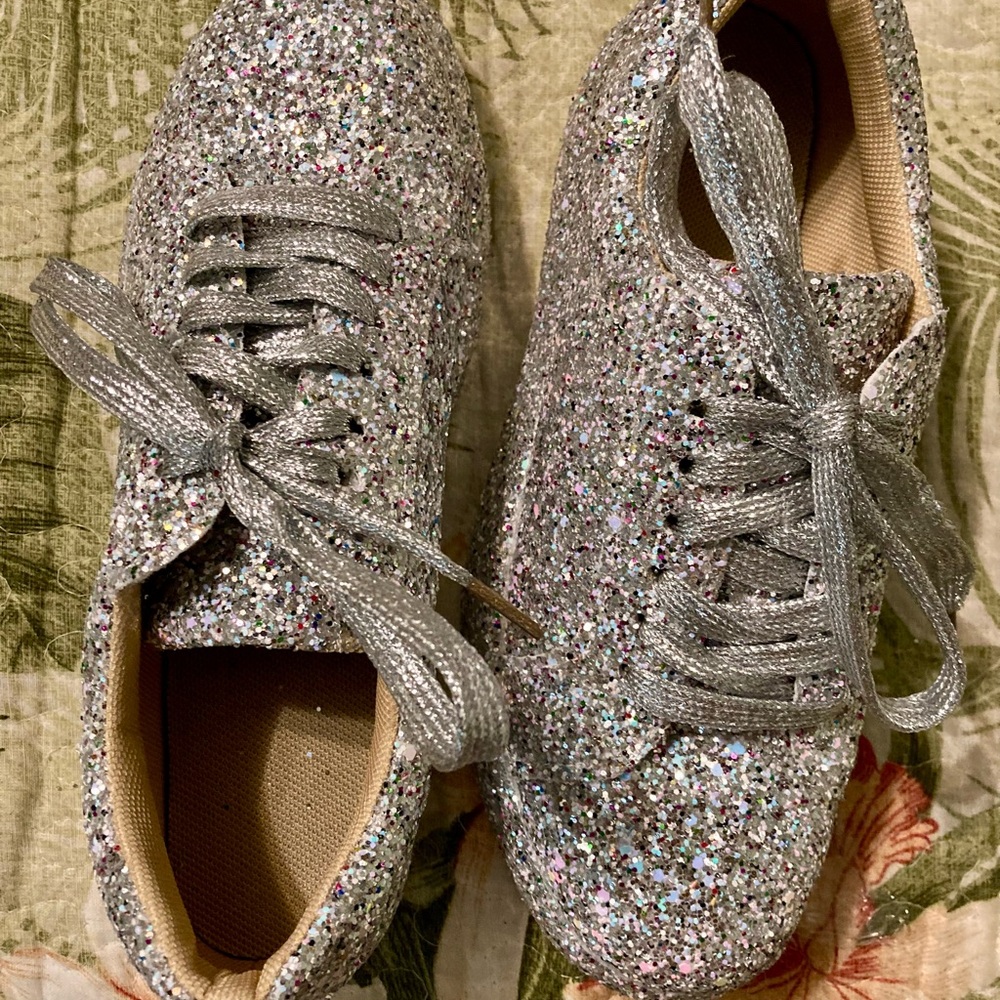 Silver Glitter Sneakers with Textured Finish